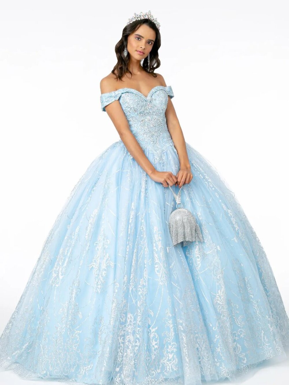 NEW BABY BLUE Mesh & Glitter Sweetheart Evening Gown Formal GL2910